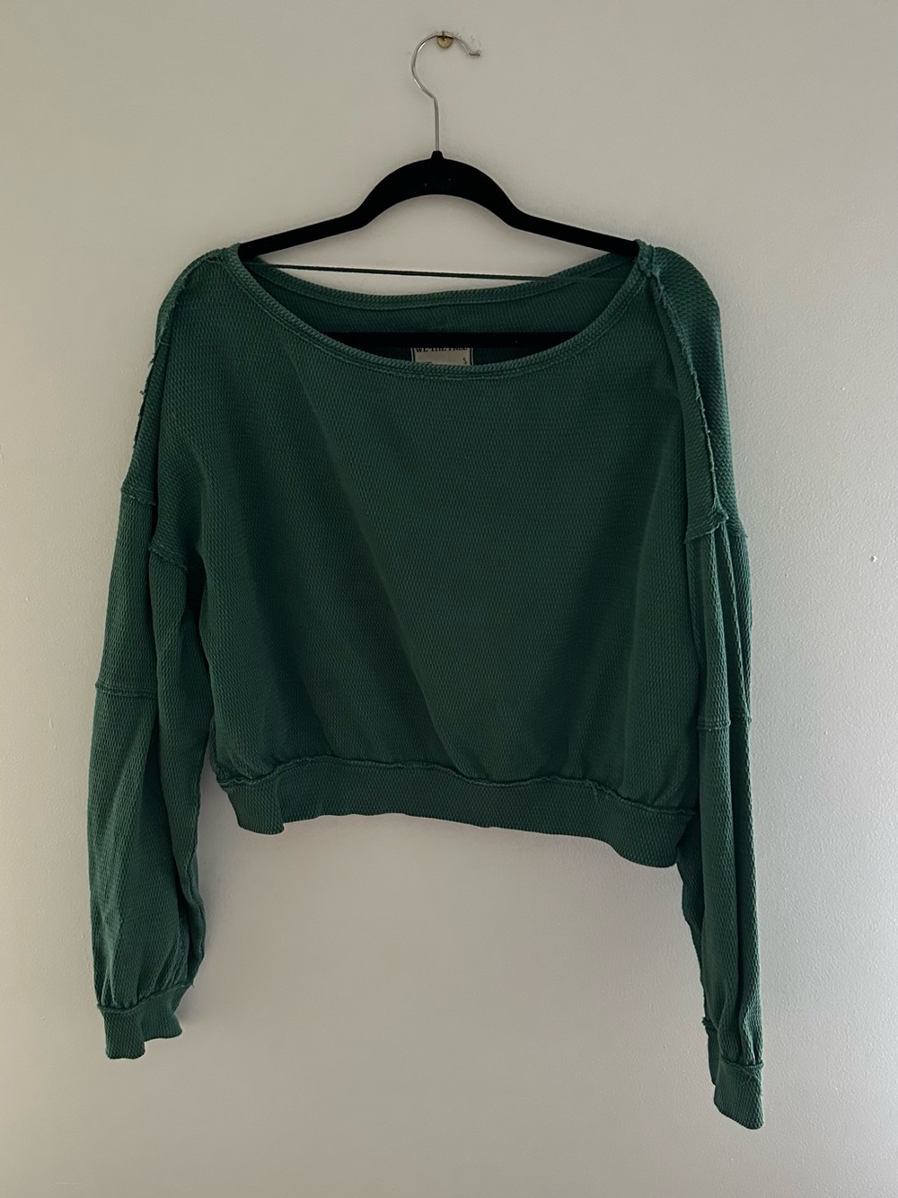 We The Free Cropped Waffle Pullover - Green